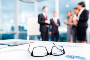 Glasses on office desk